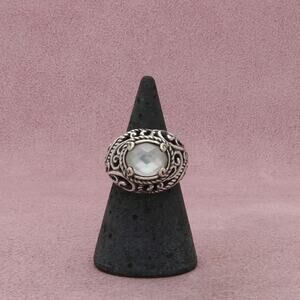 carolyn pollack sterling silver scroll mother of pearl dome ring size 6